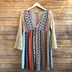 Kori America Mixed Print Floral Lace Boho Dress Size Small
